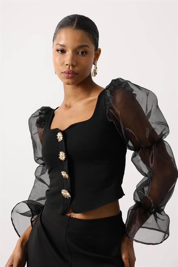 RYN GOLD DETAIL BLOUSE - Black - Chapel Hill