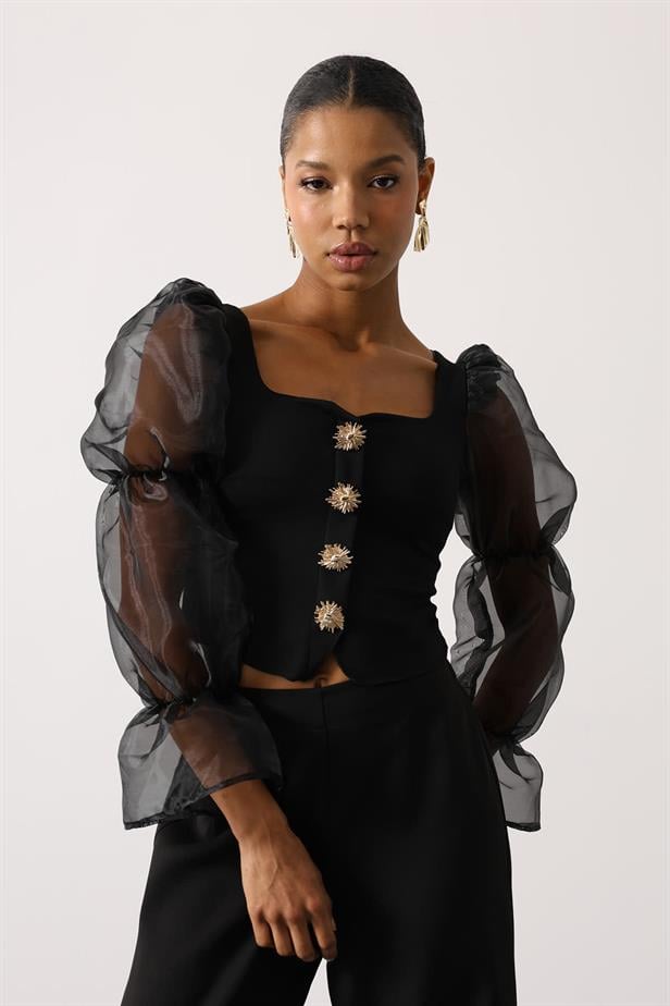 RYN GOLD DETAIL BLOUSE - Black - Chapel Hill