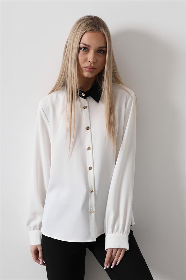 RYN Gold Button Classic Shirt - White - Lysychansk