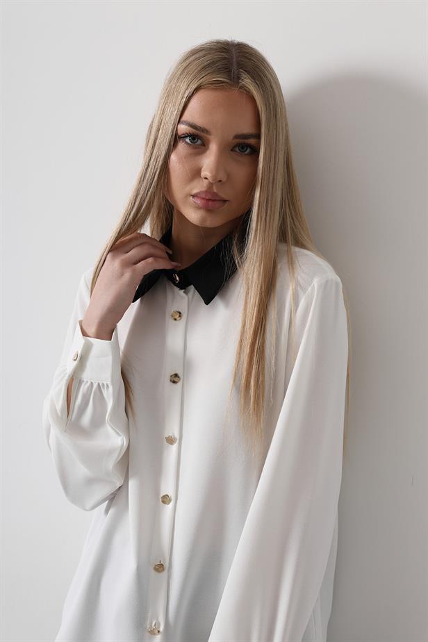 RYN Gold Button Classic Shirt - White - Lysychansk
