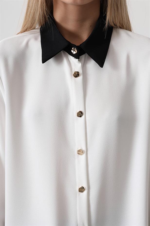 RYN Gold Button Classic Shirt - White - Lysychansk