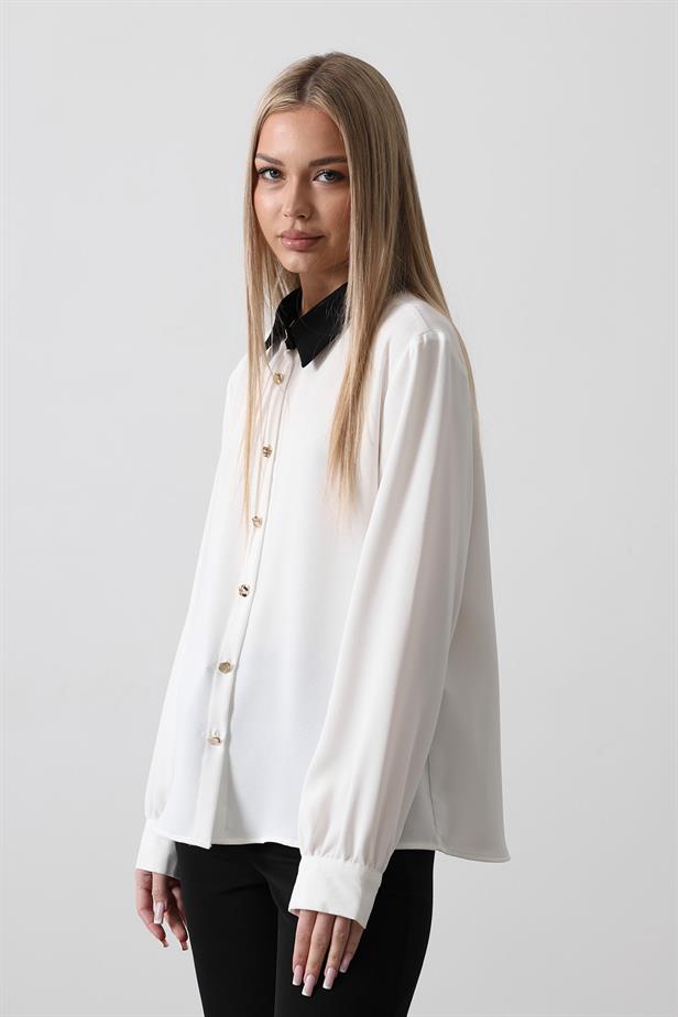 RYN Gold Button Classic Shirt - White - Lysychansk