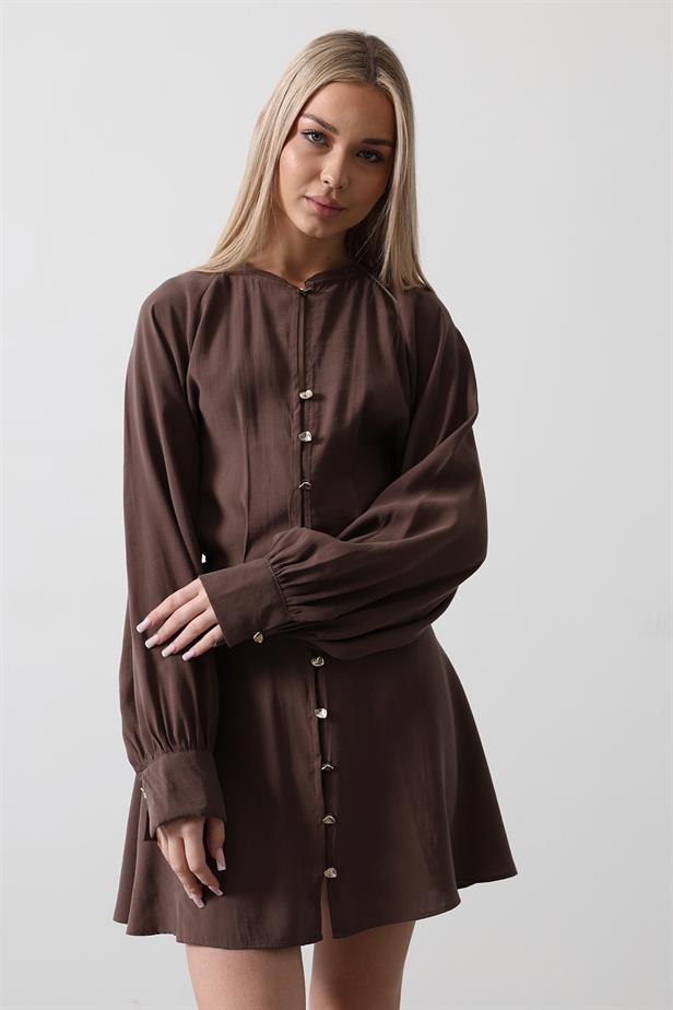RYN Gold Color Shirt with Button Detail - Brown - Cedar Park