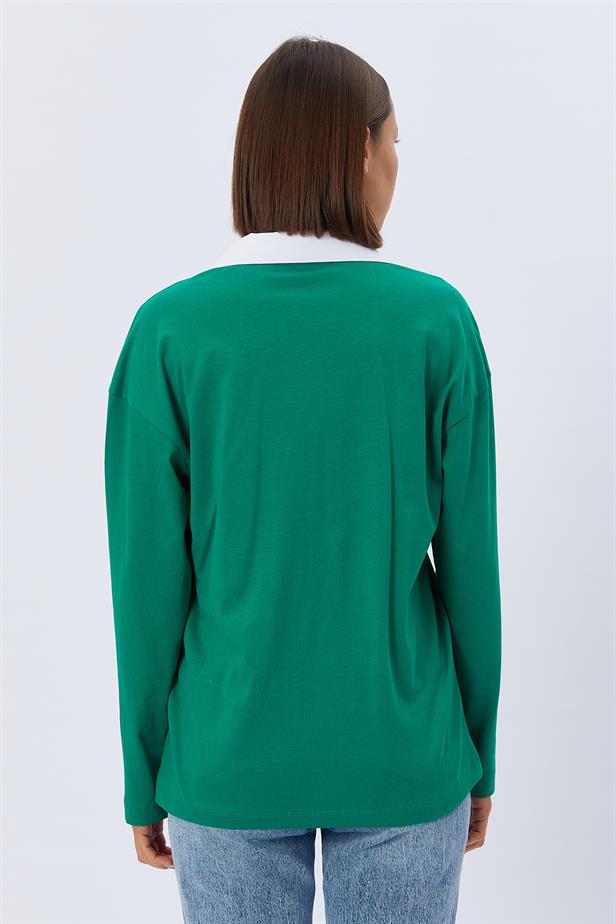 RYN Shirt Collar Long Sleeve T-shirt - GREEN - Alcorcón