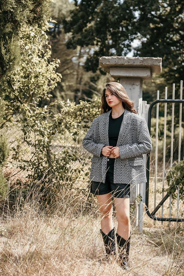 RYN Checked Blazer Jacket - Black-White - Iserlohn
