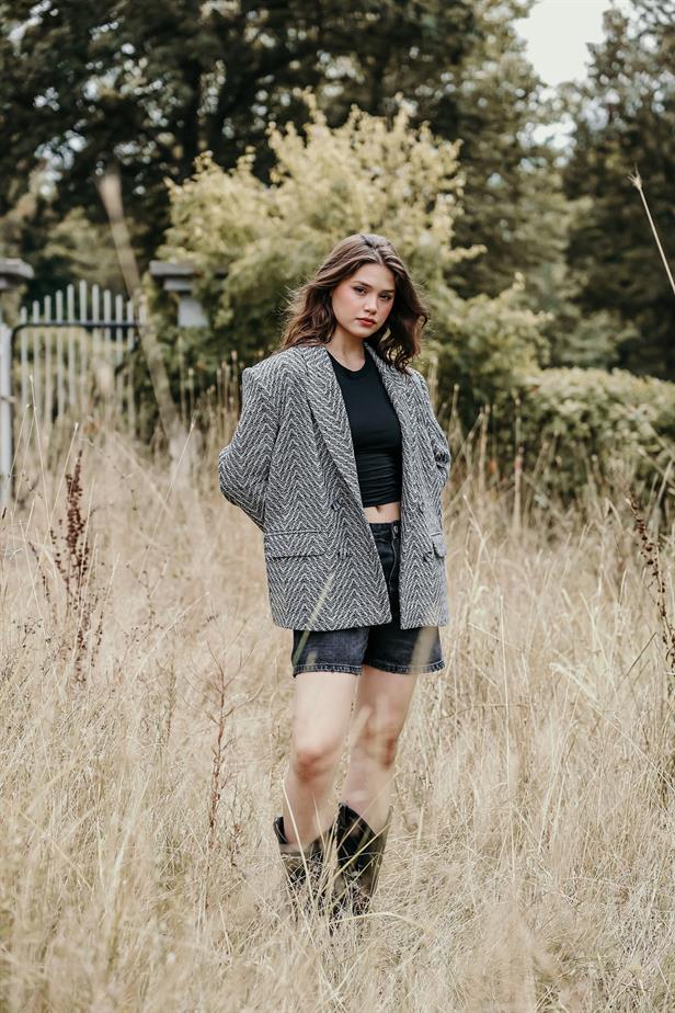 RYN Checked Blazer Jacket - Black-White - Iserlohn