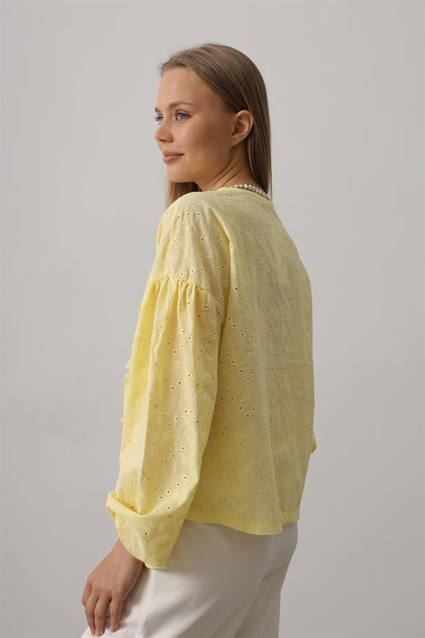 RYN Heart Detailed Tied Brode Blouse - Yellow - Palm Bay