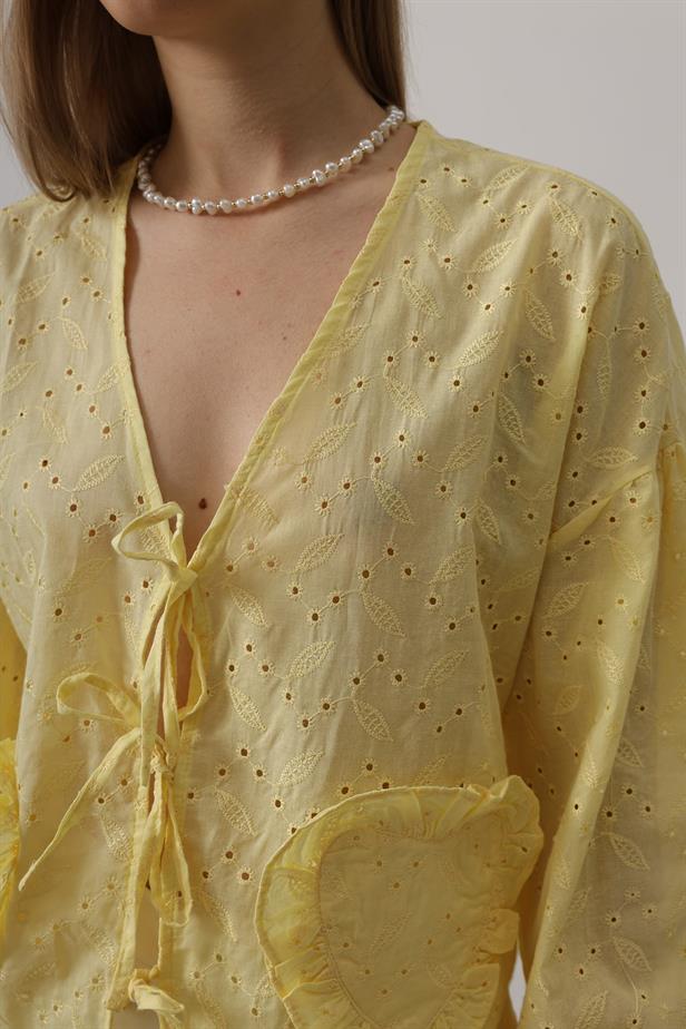 RYN Heart Detailed Tied Brode Blouse - Yellow - Palm Bay
