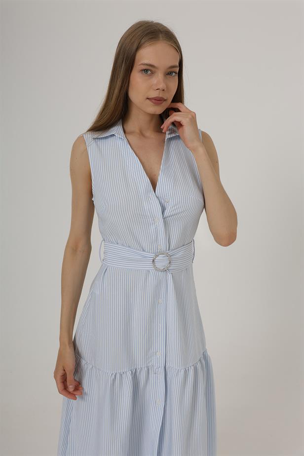 RYN Belted Striped Dress - Blue - Dunstable