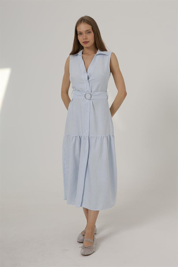 RYN Belted Striped Dress - Blue - Dunstable