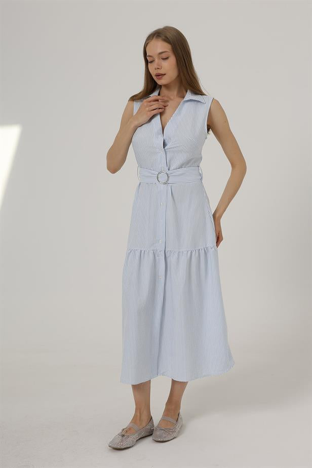 RYN Belted Striped Dress - Blue - Dunstable