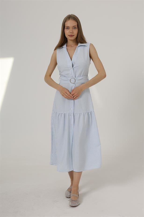 RYN Belted Striped Dress - Blue - Dunstable