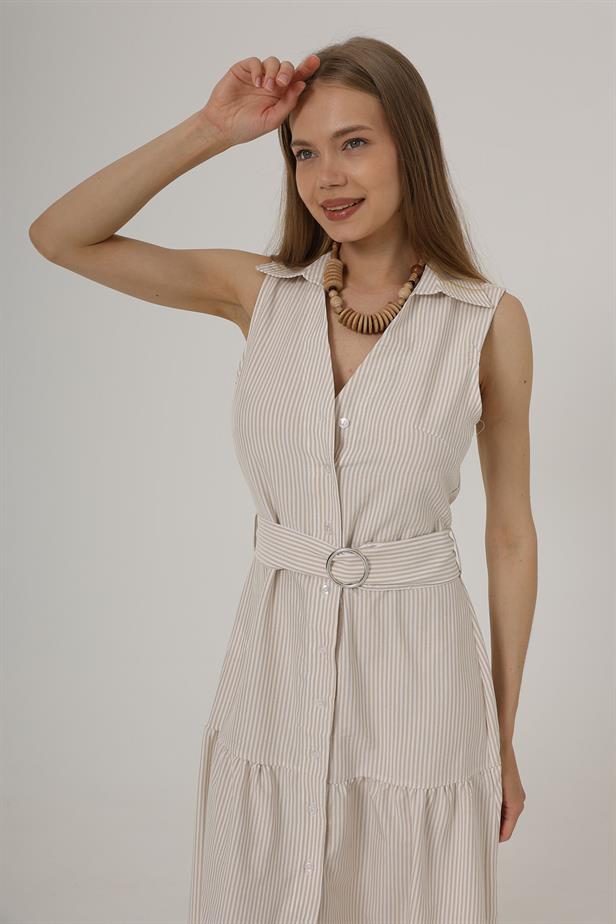 RYN Belted Striped Dress - Stone - Athens