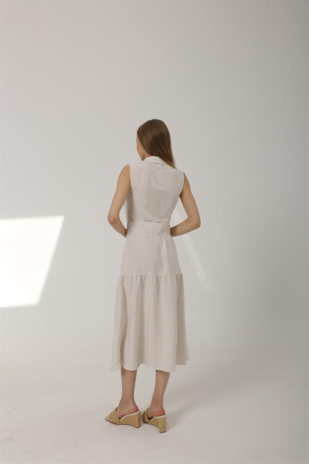 RYN Belted Striped Dress - Stone - Athens