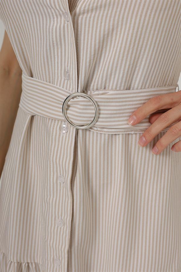 RYN Belted Striped Dress - Stone - Athens