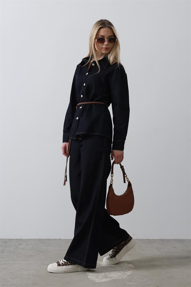 RYN Belted Denim Suit - Blue - Oyster Bay
