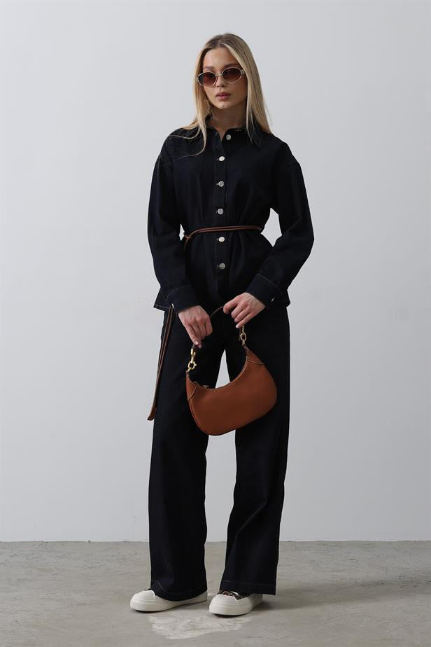 RYN Belted Denim Suit - Blue - Oyster Bay