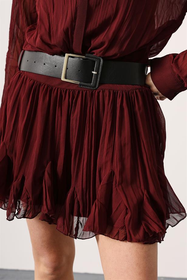 RYN KEMERLİ ŞİFON MİNİ ELBİSE - Bordo - Arnhem