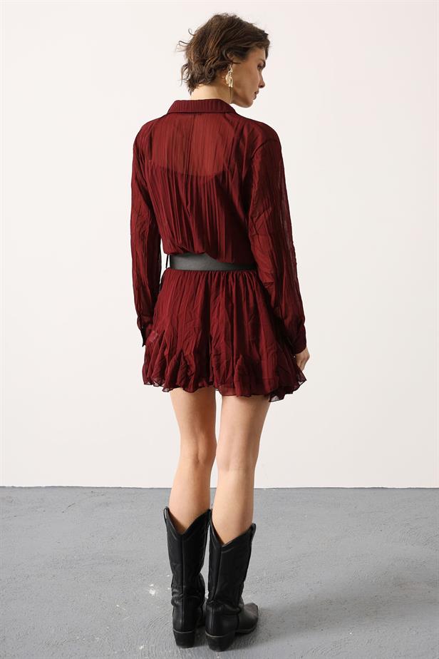RYN KEMERLİ ŞİFON MİNİ ELBİSE - Bordo - Arnhem