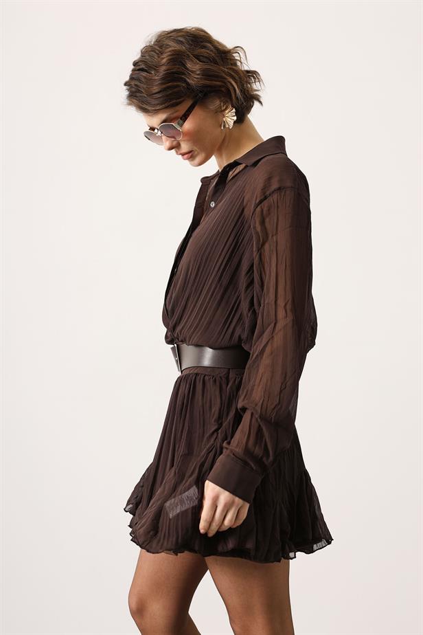 RYN RUFFLED CHIFFON MINI DRESS - Brown - Montauban