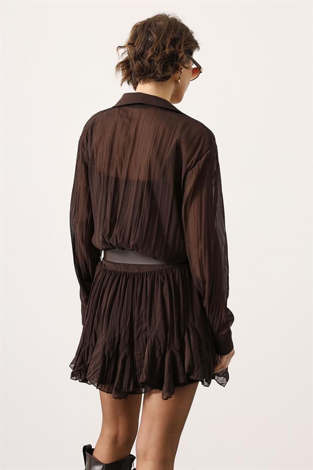 RYN RUFFLED CHIFFON MINI DRESS - Brown - Montauban
