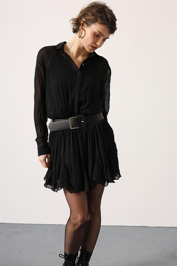 RYN RUFFLED CHIFFON MINI DRESS - Black - Poitiers