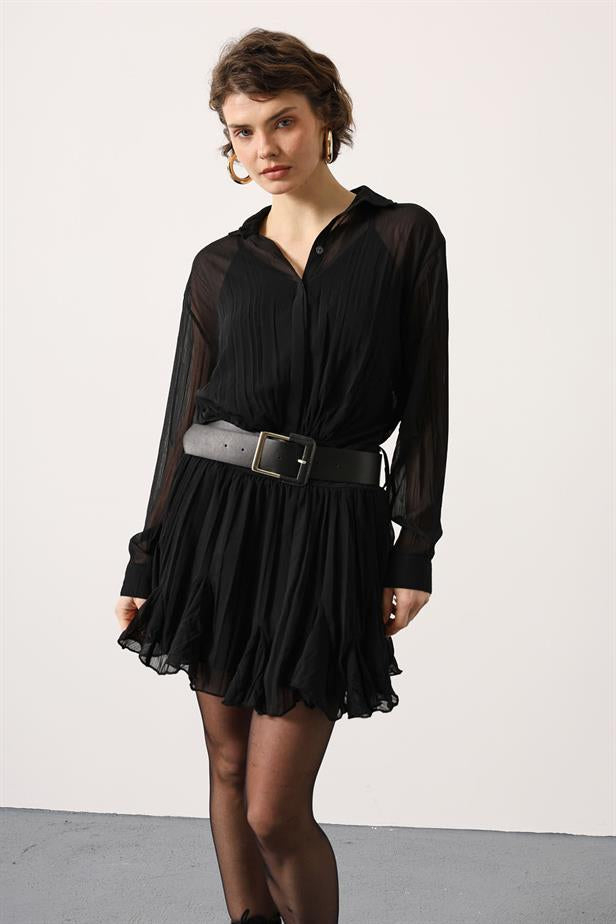 RYN RUFFLED CHIFFON MINI DRESS - Black - Poitiers