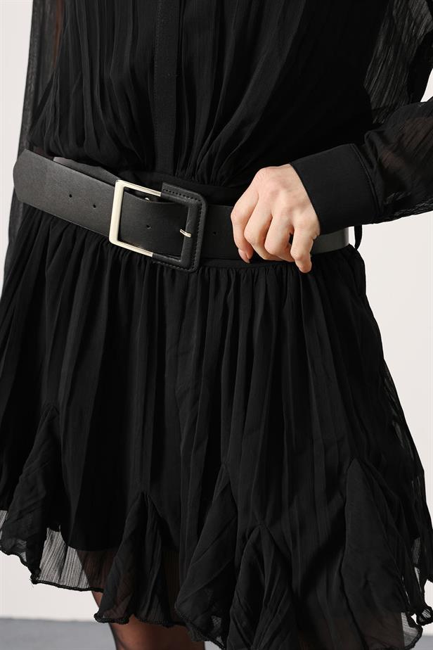 RYN RUFFLED CHIFFON MINI DRESS - Black - Poitiers