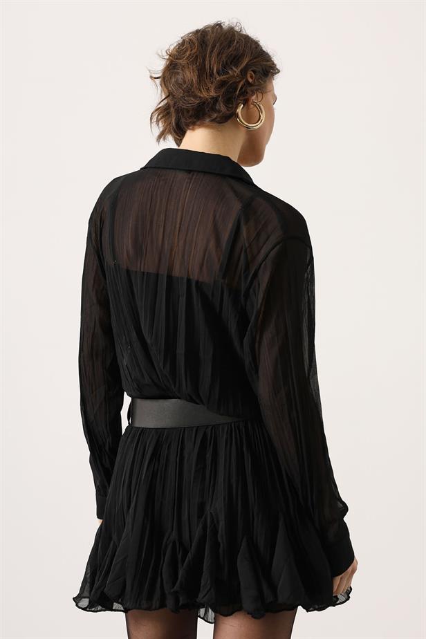 RYN RUFFLED CHIFFON MINI DRESS - Black - Poitiers