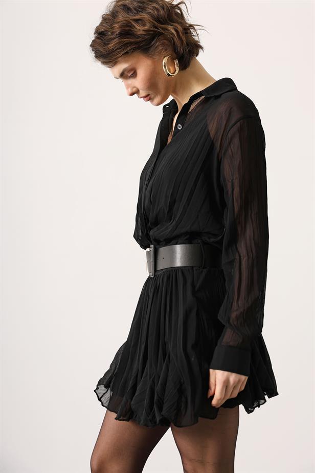 RYN RUFFLED CHIFFON MINI DRESS - Black - Poitiers