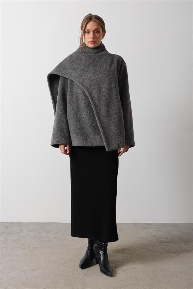 RYN Self-Scarf Coat - Smoke Gray - Hanau
