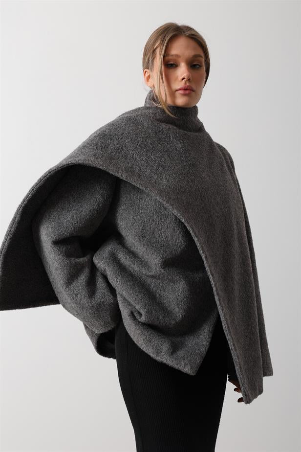 RYN Self-Scarf Coat - Smoke Gray - Hanau