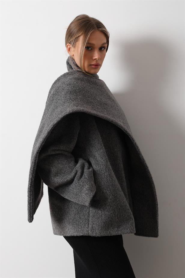 RYN Self-Scarf Coat - Smoke Gray - Hanau