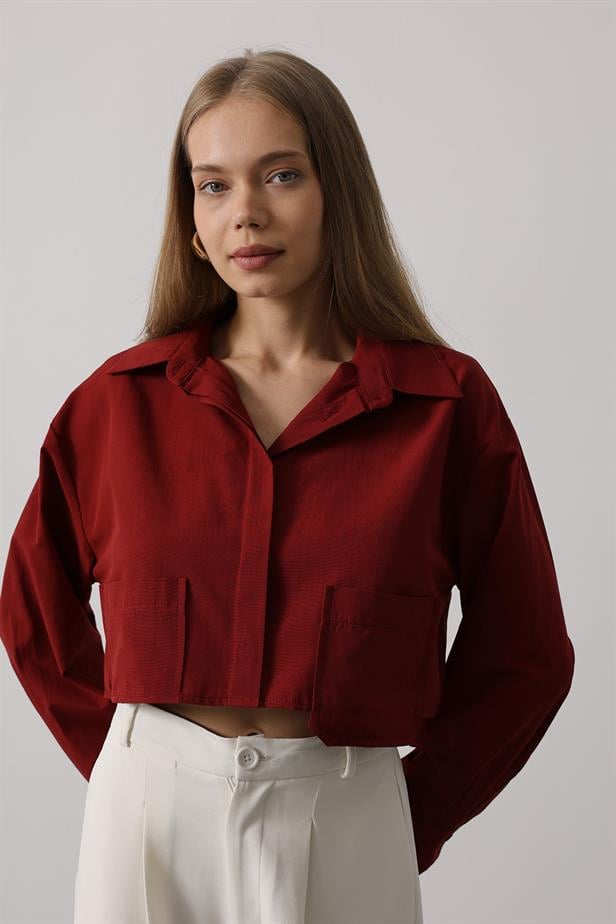 RYN Short Length Double Pocket Shirt - Burgundy - Hilo