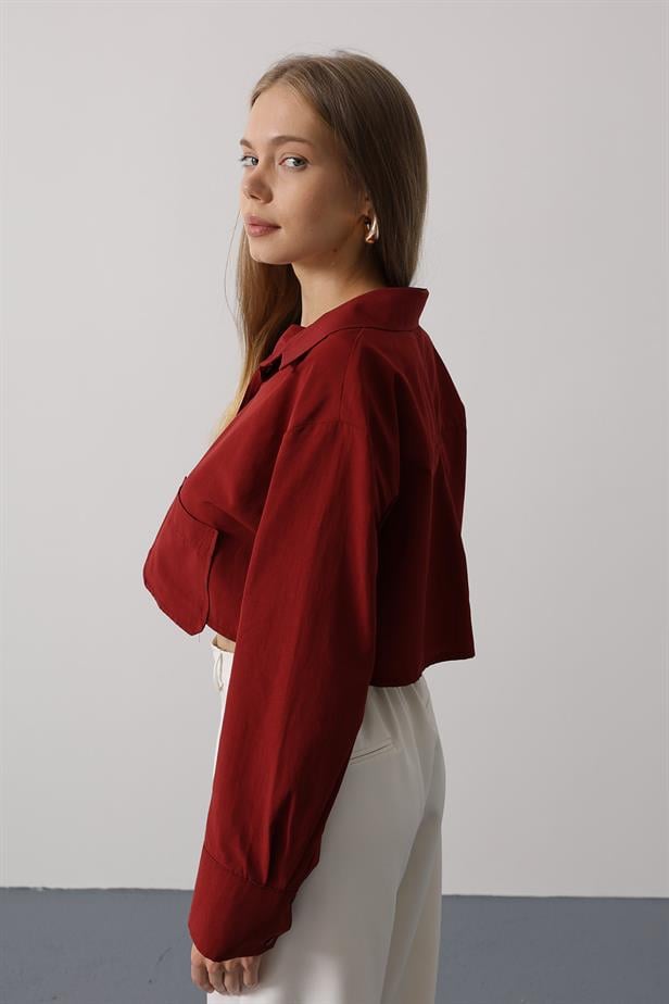 RYN Short Length Double Pocket Shirt - Burgundy - Hilo