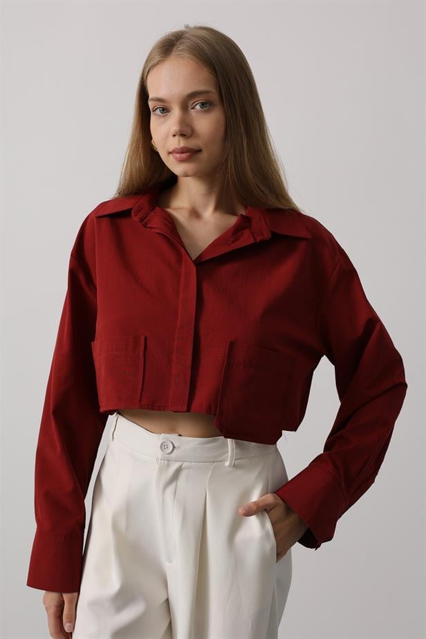 RYN Short Length Double Pocket Shirt - Burgundy - Hilo