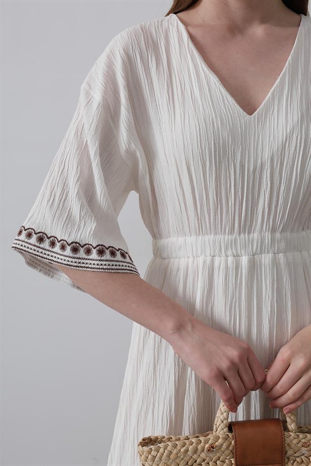 RYN Sleeve Skirt Embroidered Dress - White - Roncaglia