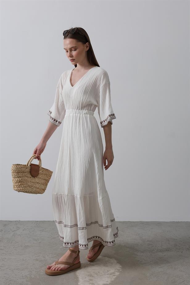 RYN Sleeve Skirt Embroidered Dress - White - Roncaglia