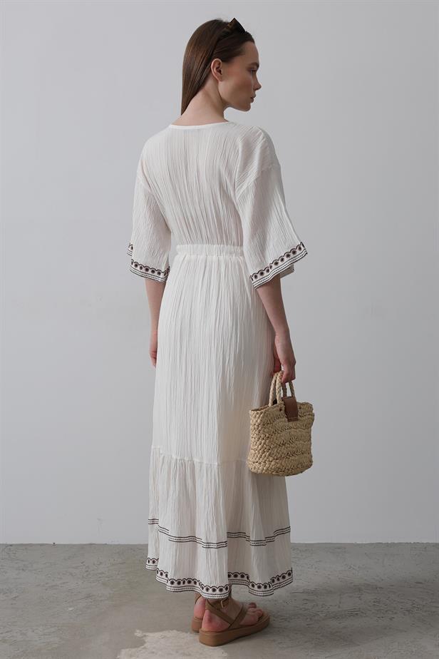 RYN Sleeve Skirt Embroidered Dress - White - Roncaglia