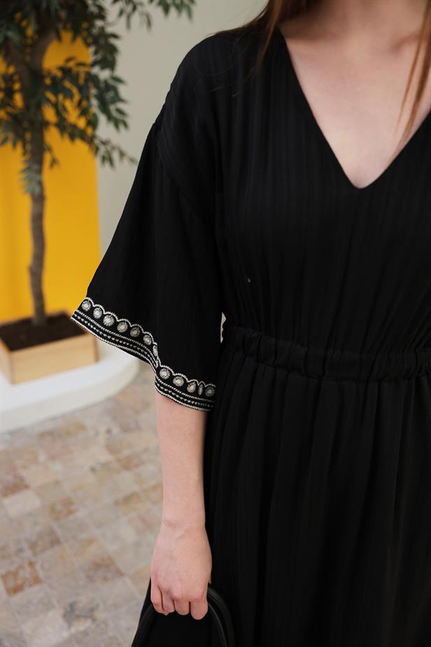 RYN Sleeve Skirt Embroidered Dress - Black - Bozeman