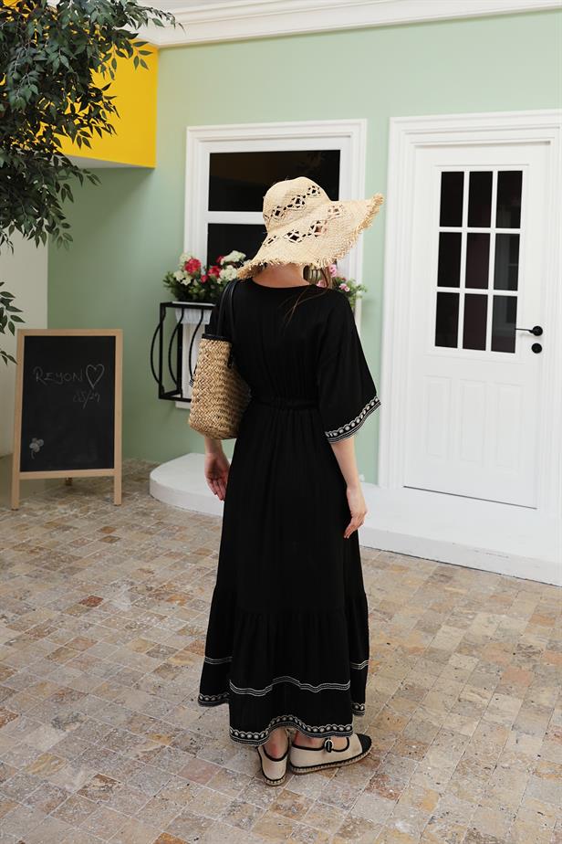 RYN Sleeve Skirt Embroidered Dress - Black - Bozeman