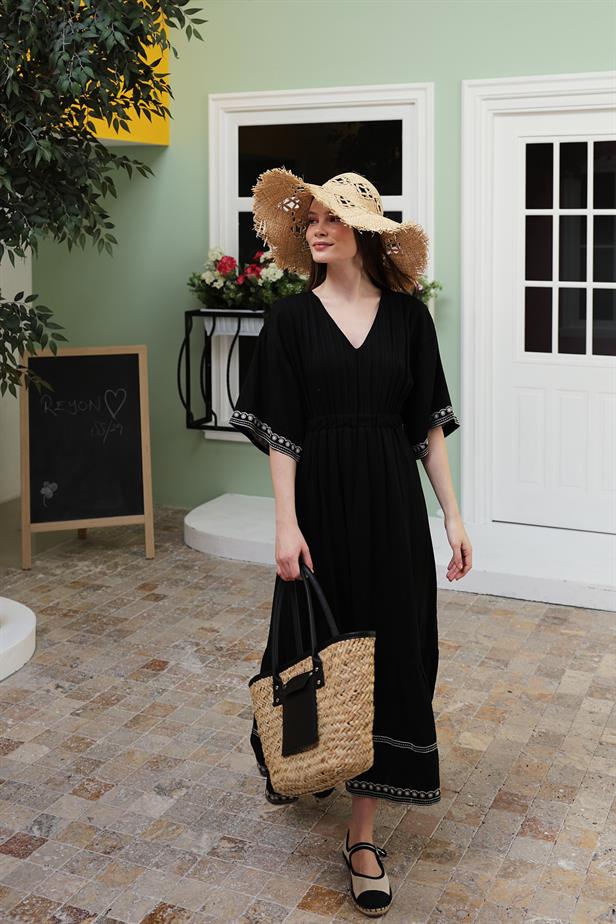 RYN Sleeve Skirt Embroidered Dress - Black - Bozeman
