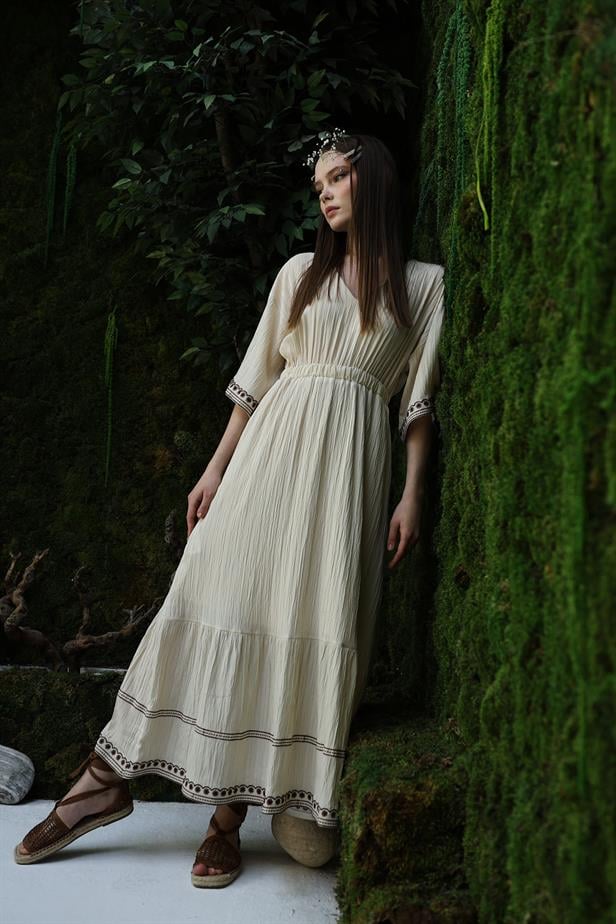 RYN Sleeve Skirt Embroidered Dress - Stone - Lynchburg