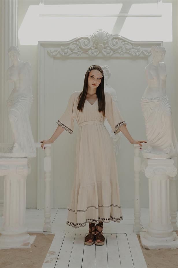 RYN Sleeve Skirt Embroidered Dress - Stone - Lynchburg