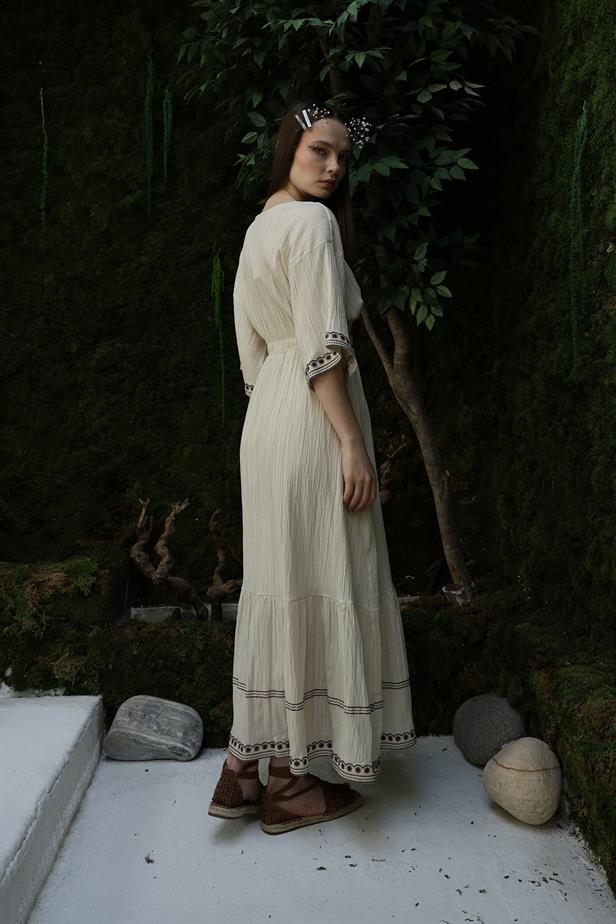 RYN Sleeve Skirt Embroidered Dress - Stone - Lynchburg