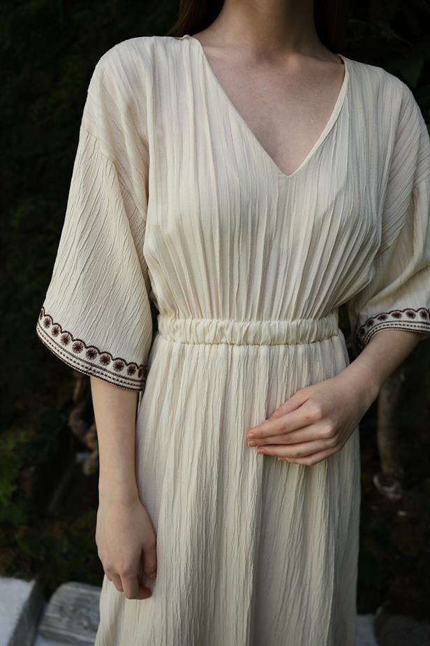 RYN Sleeve Skirt Embroidered Dress - Stone - Lynchburg