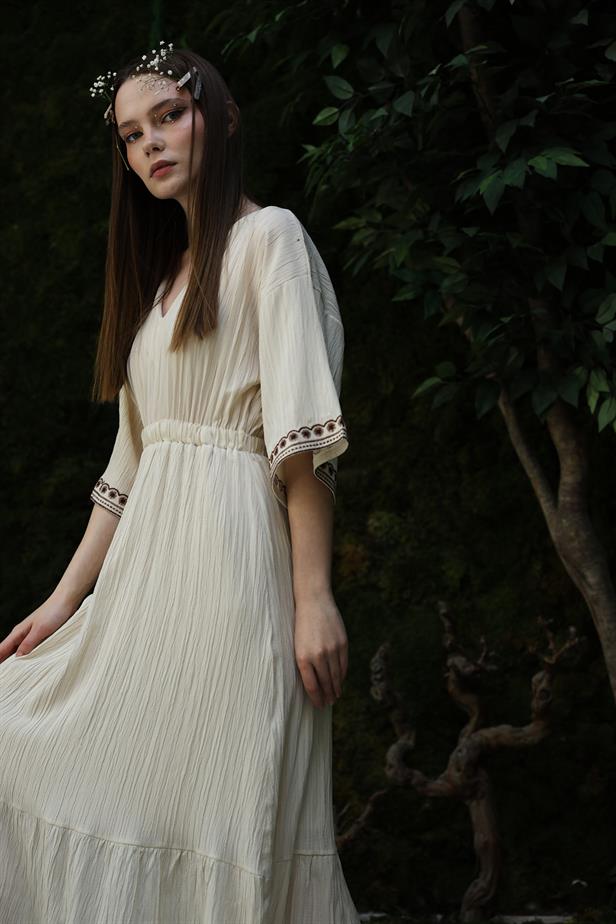 RYN Sleeve Skirt Embroidered Dress - Stone - Lynchburg