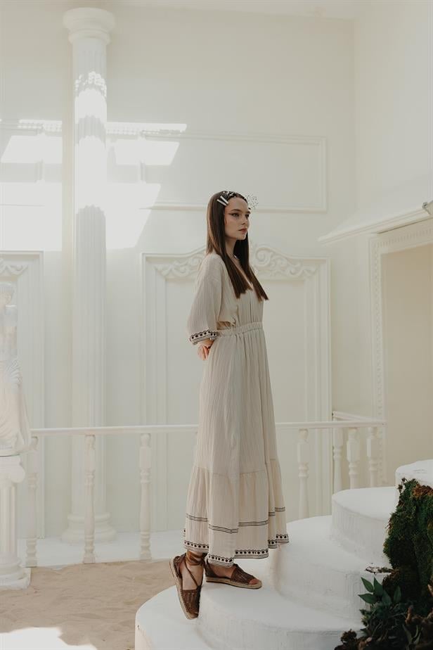 RYN Sleeve Skirt Embroidered Dress - Stone - Lynchburg
