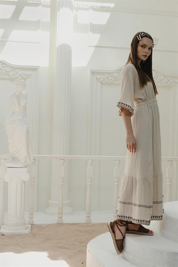 RYN Sleeve Skirt Embroidered Dress - Stone - Lynchburg