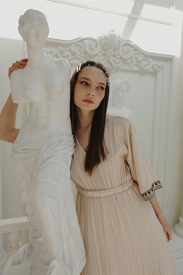 RYN Sleeve Skirt Embroidered Dress - Stone - Lynchburg